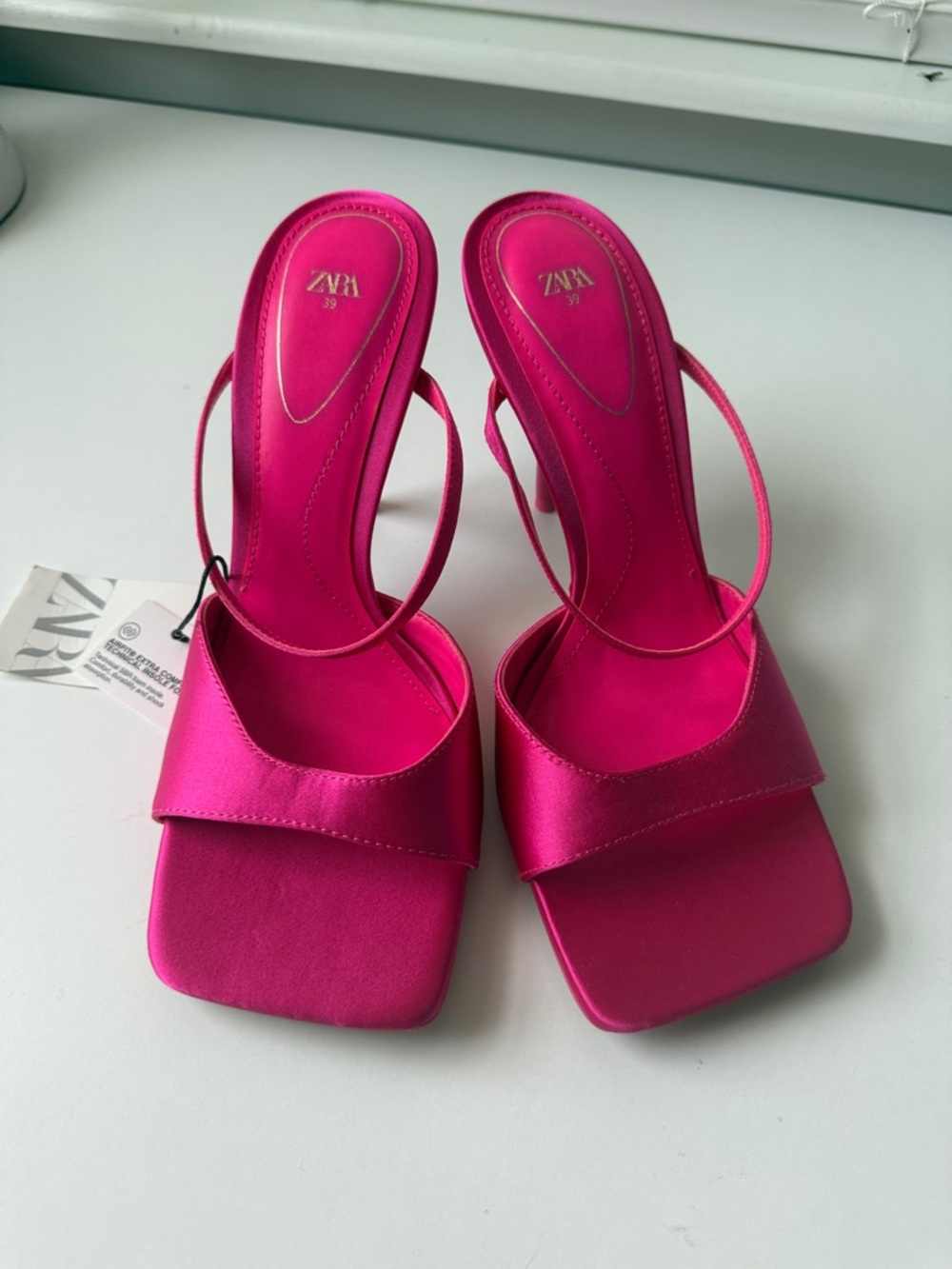 Zara Pink high heeled fabric sandals